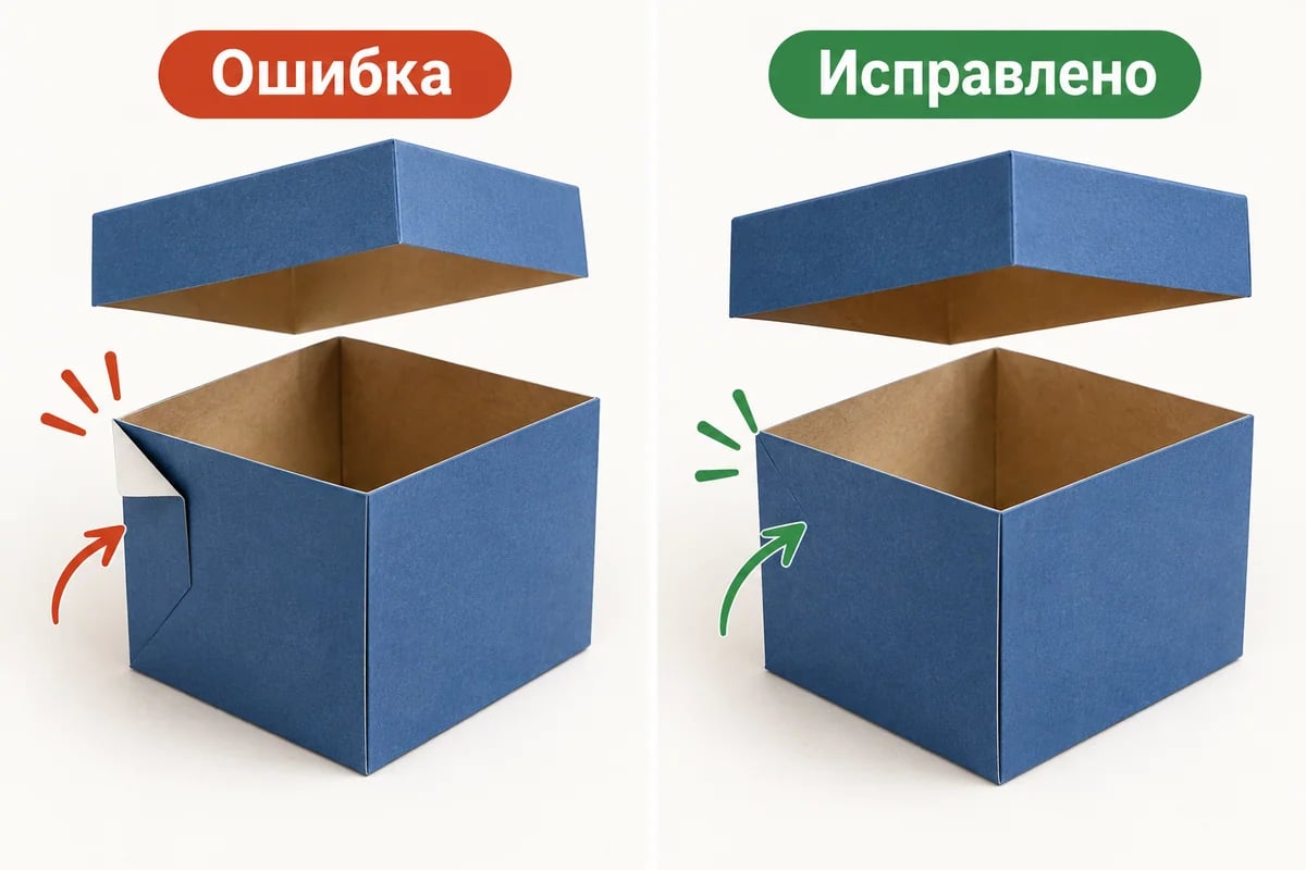 Слева угловой клапан торчит снаружи и мешает крышке; справа тот же клапан спрятан внутрь, соседняя стенка ровная, крышка опускается без нажима.