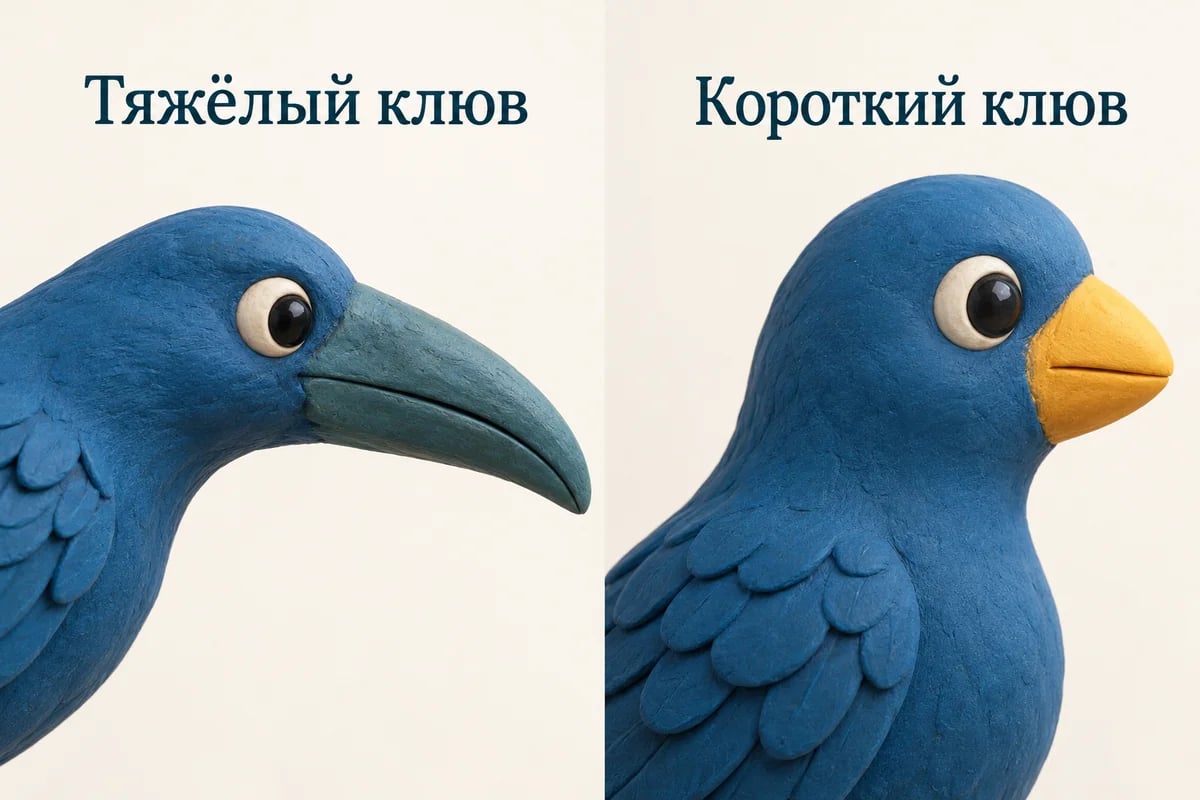 Длинный падающий клюв и короткий клюв с широким основанием