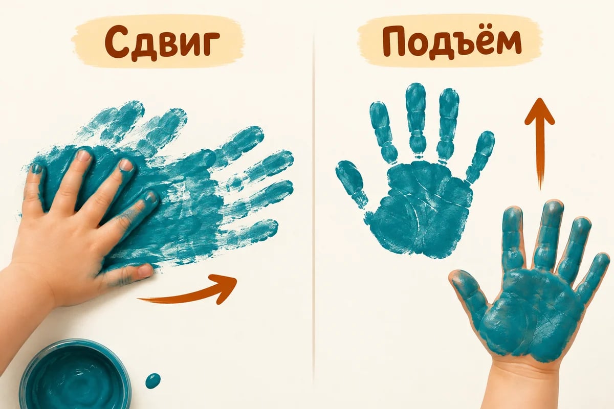 Сдвиг ладони и отпечаток без скольжения