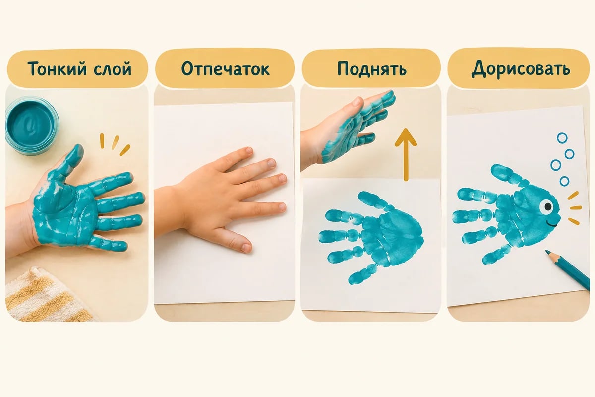 Нанести краску, отпечатать, поднять руку и дорисовать