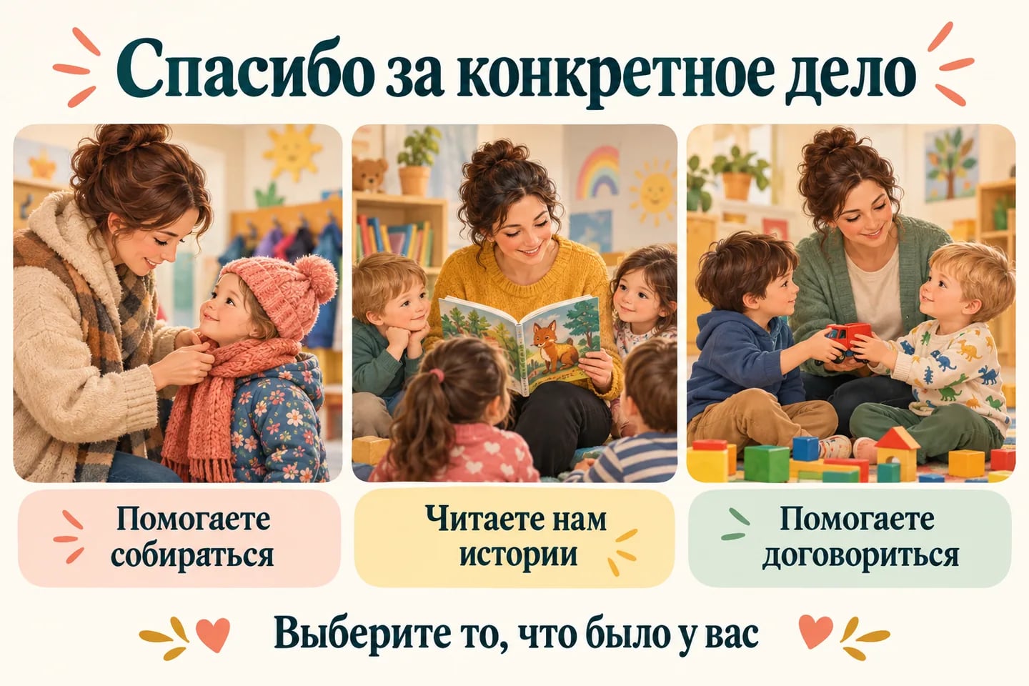 Три повода поблагодарить воспитателя: совместное чтение, помощь и игра