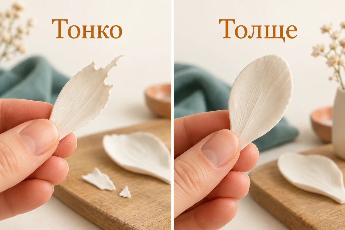 Тонкий надорванный лепесток и более толстый целый