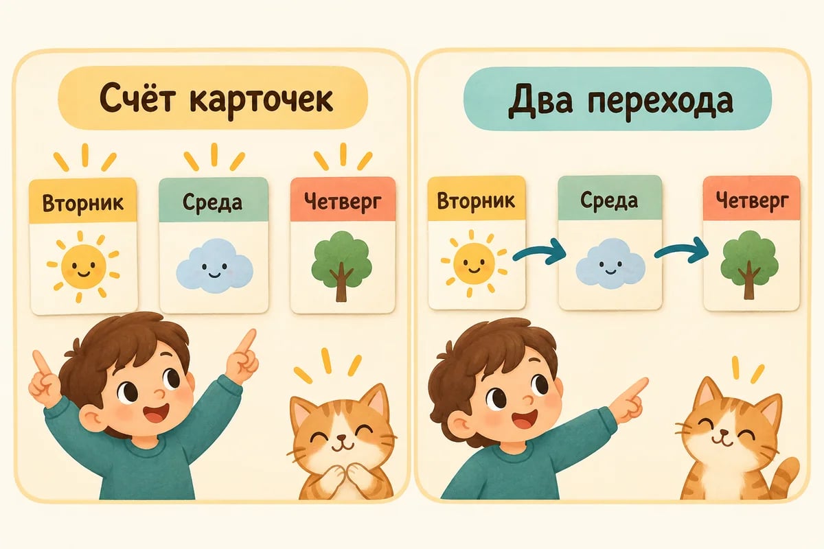 Подсчёт дней вместе с сегодняшним и правильные два перехода до четверга
