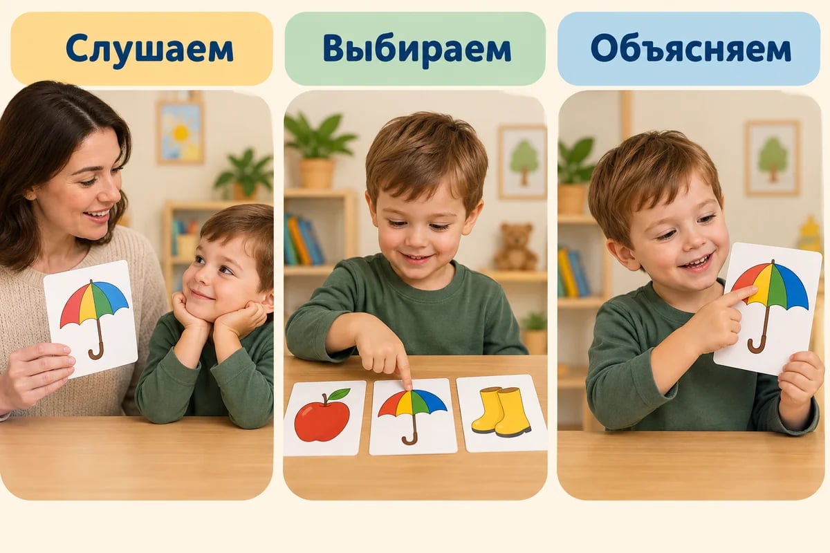 Три действия в игре с загадкой о зонте