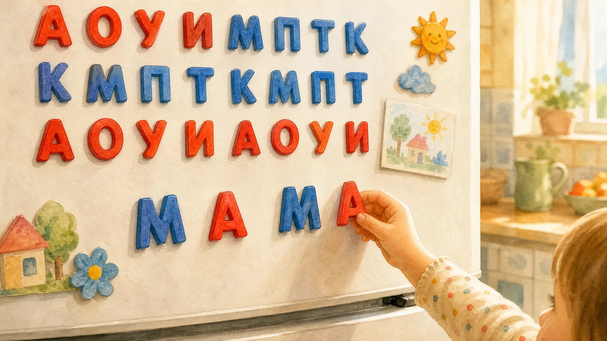 Магнитные буквы на холодильнике в игре с ребёнком
